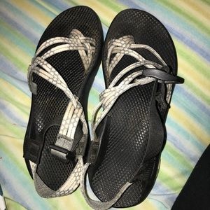 Grey & white chacos